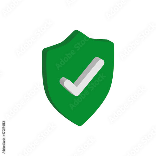 white check mark in green shield 3d isometric vector icon