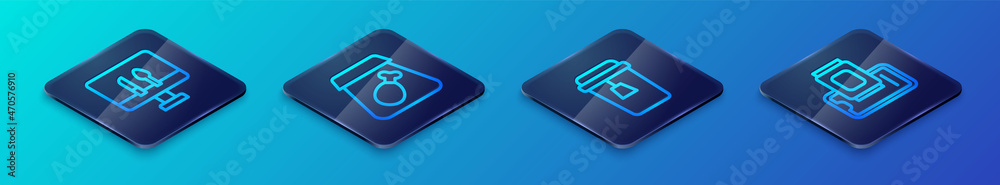 Set Isometric line Cup of tea, Online ordering food, Food on mobile and meal icon. Vector Set Isometric line Cup of tea, Online ordering food, Food on mobile and meal icon. Vector