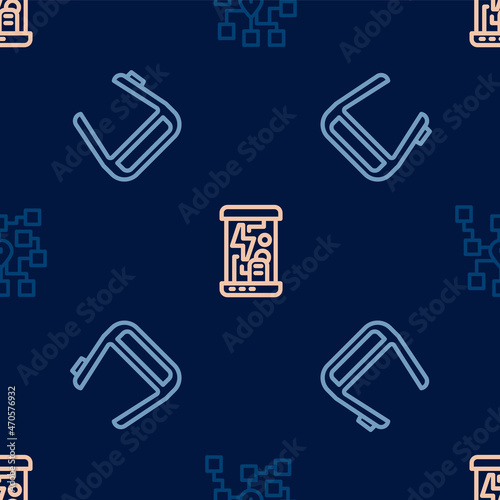 Set line Neural network, Smart glasses on spectacles and Cryogenic capsules on seamless pattern. Vector