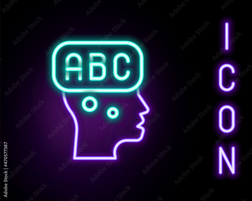 Glowing neon line Learning foreign languages icon isolated on black background. Colorful outline concept. Vector Glowing neon line Learning foreign languages icon isolated on black background. Colorful outline concept. Vector