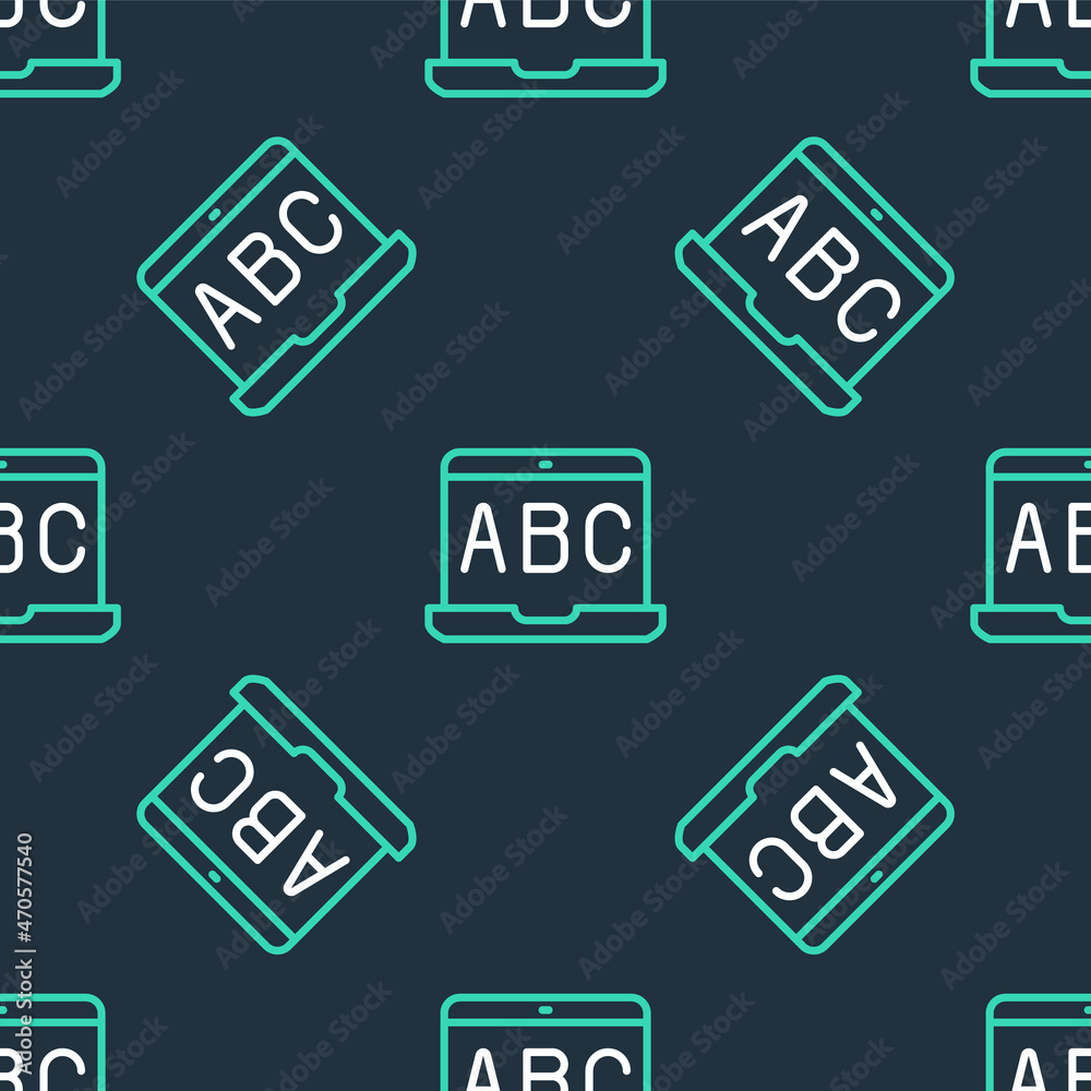 Line E-learning of different foreign languages icon isolated seamless pattern on black background. Vector Line E-learning of different foreign languages icon isolated seamless pattern on black background. Vector
