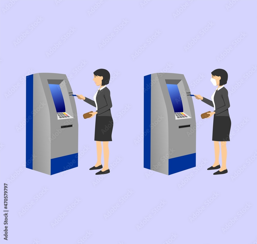 woman using cash atm machine vector illustration woman using cash atm machine vector illustration