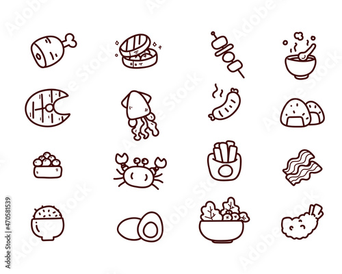 Food seafood icon set cooking restaurant menu symbol hand drawn