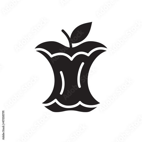 Apple core with leaf silhouette icon. Black simple vector of scraps of food. Contour isolated pictogram on white background
