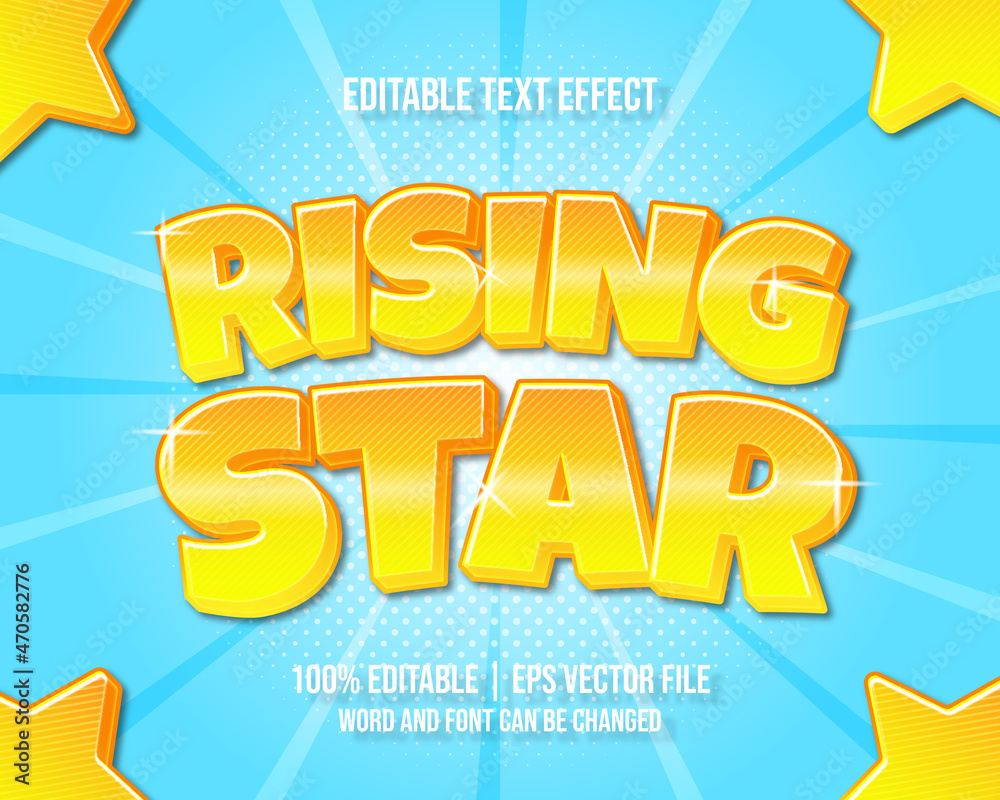 Editable text effect - Rising Star comic cartoon style Vector