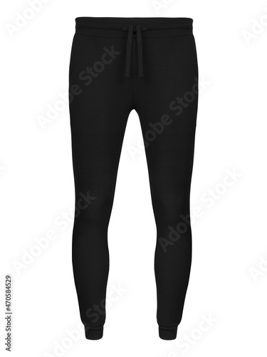 Fototapeta Naklejka Na Ścianę i Meble -  Black jogger pants mockup. Template Sports trousers front view for design. Fitness wear isolated on white