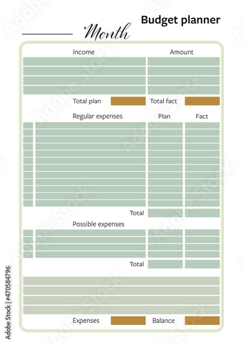 Monthly budget planner