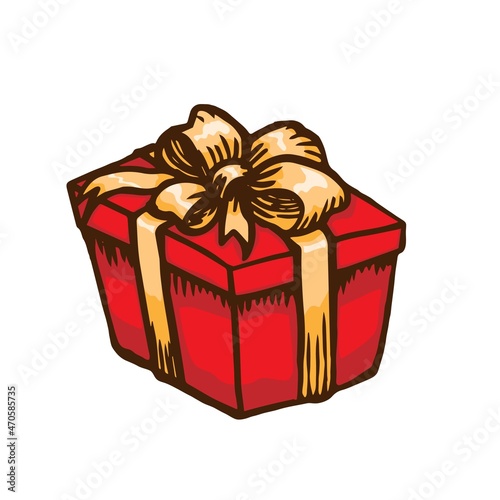 Hand drawn gift box isolated on white background