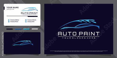 Auto car paint logo design with creative concept and business card design Premium Vector