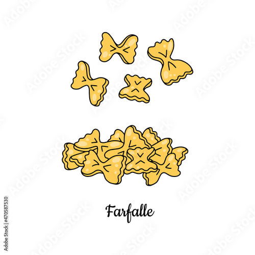 Traditional italian cuisine farfalle pasta, vector illustration isolated on white background.