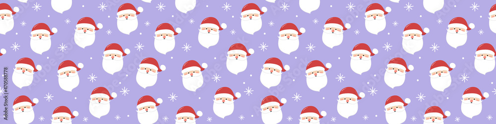 Christmas pattern with funny Santa Claus. Panoramic header. Vector