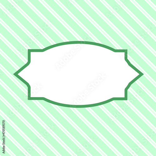 Light illustration with a curly frame on a striped background. Green stripes on a white background. Square illustration.