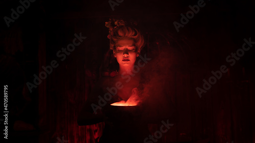 Obraz na plátne Halloween Witch with cauldron