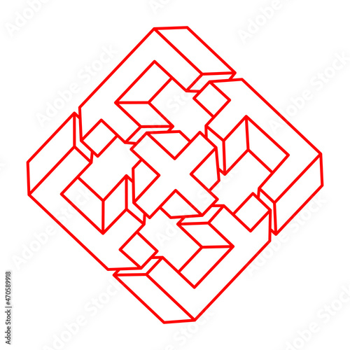 Impossible optical illusion shapes. Geometry. Optical art object. Impossible figures. Line art.