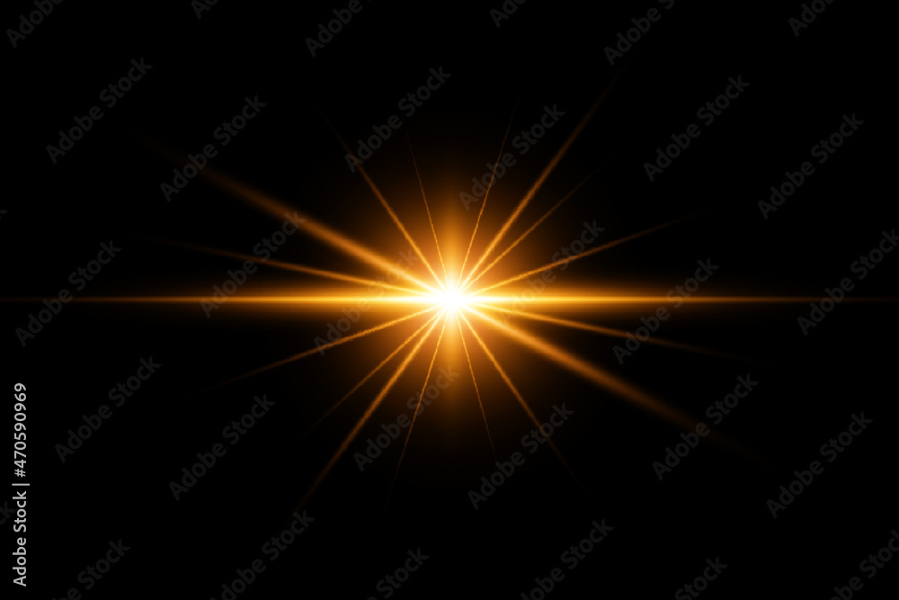 Golden lens flares for photography and anamorphic lens flare Stock