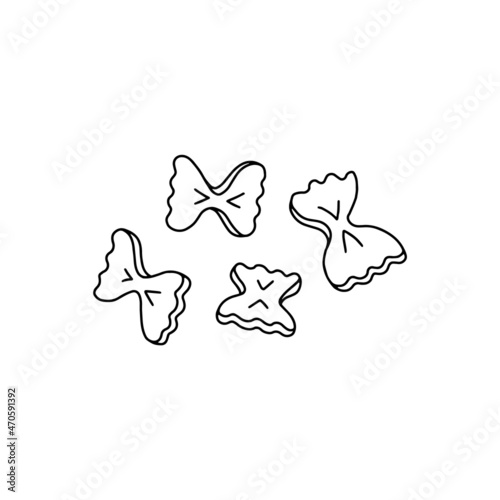 Farfalle pasta or macaroni type of Italian cuisine, vector illustration isolated.