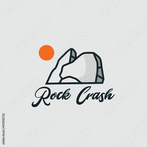 vector rock cliff with sunset minimalist simple logo Perfect for any brand and company 