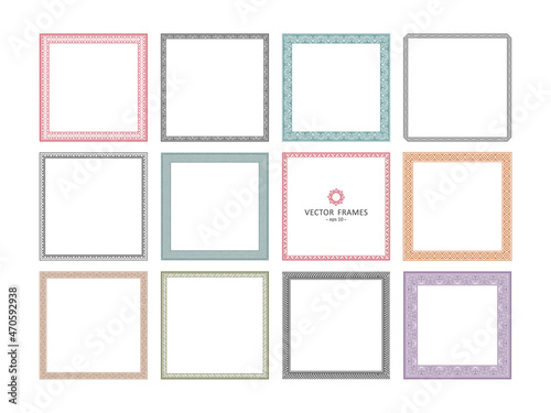 Set of square decorative frames for your design. Graphic and patterned frames. Stock illustration - eps10 vector.