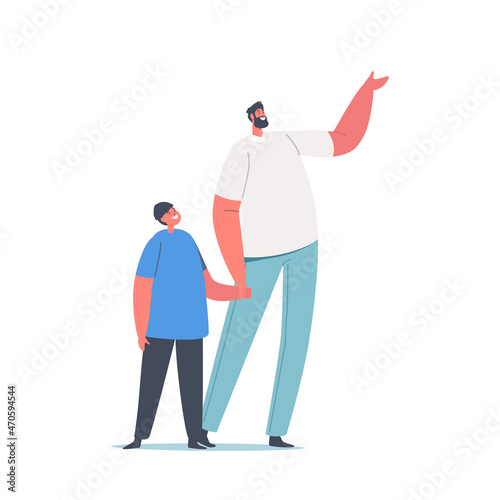 Happy Family Dad and Little Son Isolated on White Background. Father Spend Time with Child, Parenting, Childhood