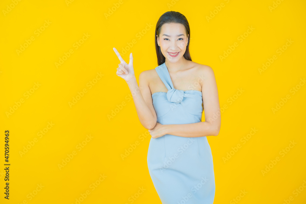 Portrait beautiful young asian woman smile with action Portrait beautiful young asian woman smile with action