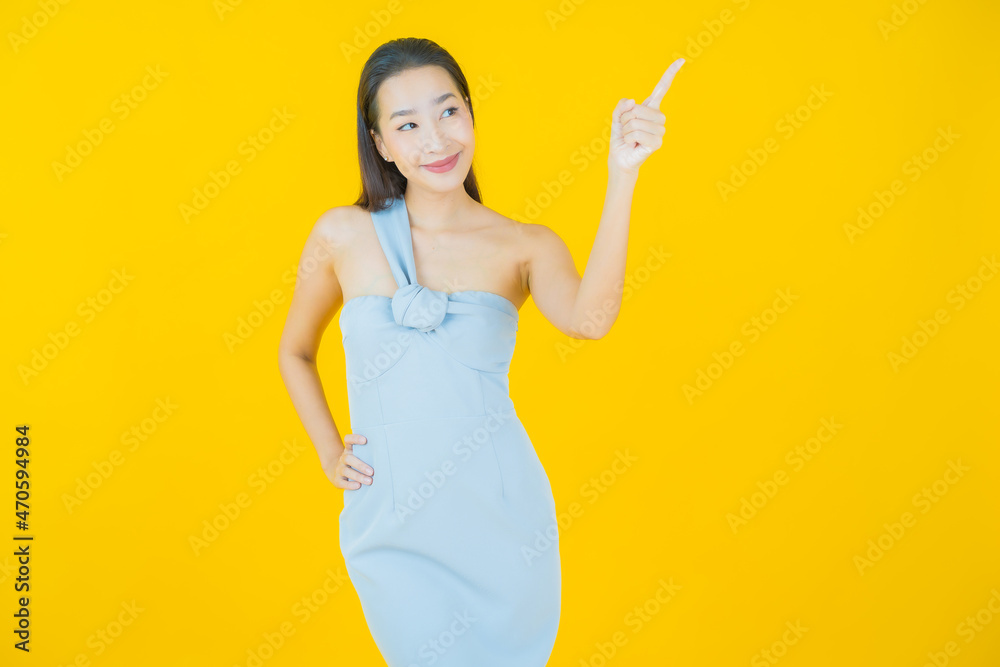 Portrait beautiful young asian woman smile with action Portrait beautiful young asian woman smile with action