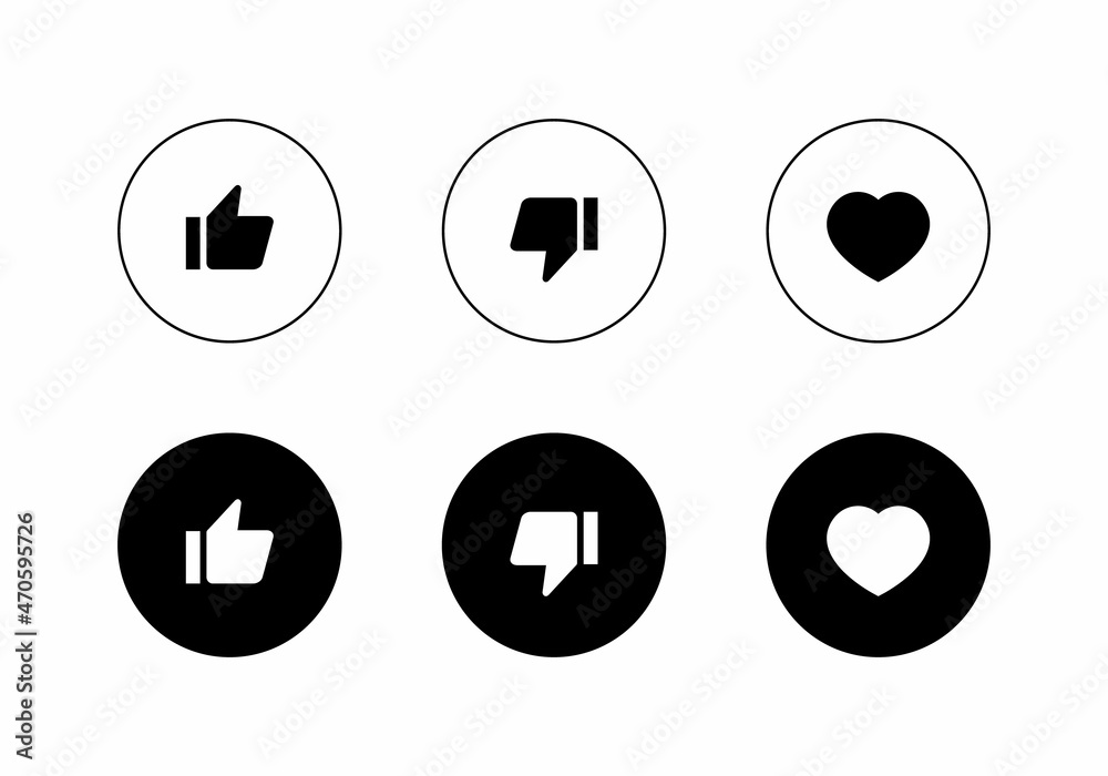 Like, Dislike, and Love Icon. Social Media Elements. Vector Illustration Like, Dislike, and Love Icon. Social Media Elements. Vector Illustration