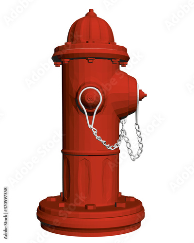 Red street fire hydrant isolated on white background. Side view. 3D. Vector illustration