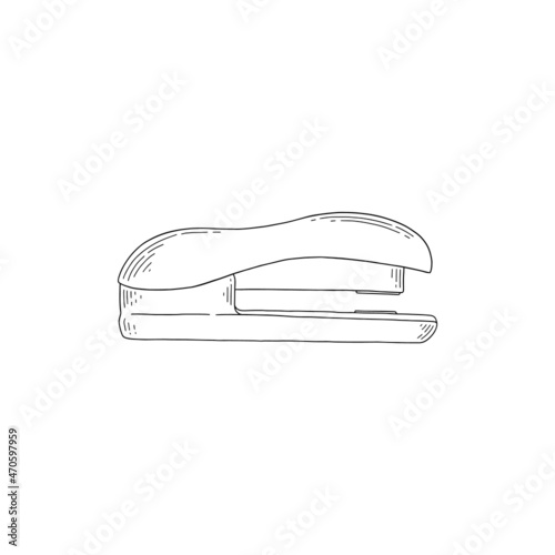 Vector line art illustration of stapler isolated on white background. Hand drawn school and office stationery.