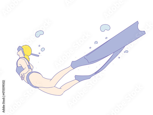 girl or woman free diver , Freediving  in swimwear