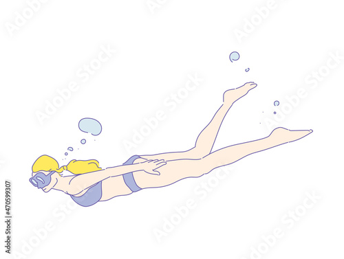 girl or woman free diver , Freediving  in swimwear