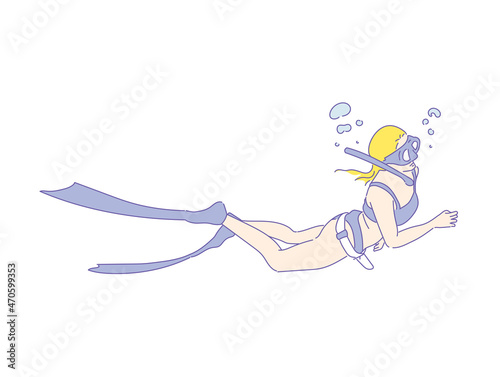 girl or woman free diver , Freediving  in swimwear