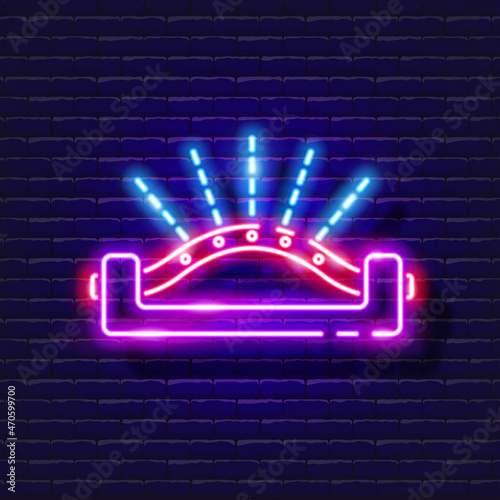 Oscillating sprinkler for irrigation neon icon. Irrigation system, watering system, hose and accessories glowing sign. Vector illustration for design, website, advertising, store, goods.