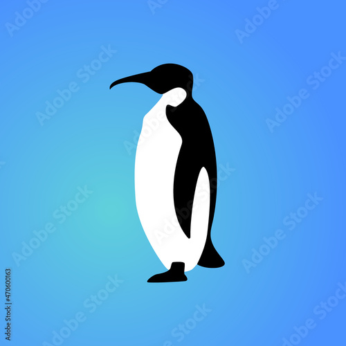 Isolated penguin on blue background. Sea animal, bird. Colorful penguin flat design. Side view.
