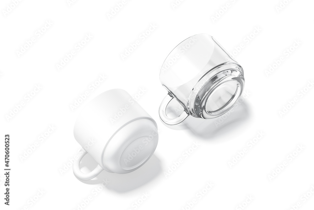 Blank ceramic and glass 8 oz mug mock up lying Blank ceramic and glass 8 oz mug mock up lying