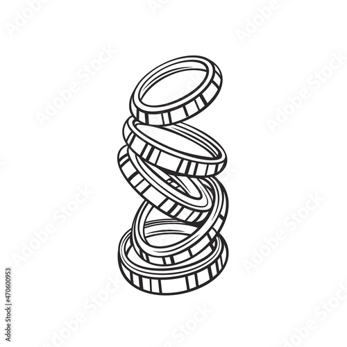 Outline flying or falling onion rings vector illustration.