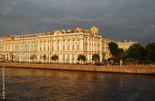 The State Hermitage Museum in Saint Petersburg at sundown with dark clouds © Mathias Pabst