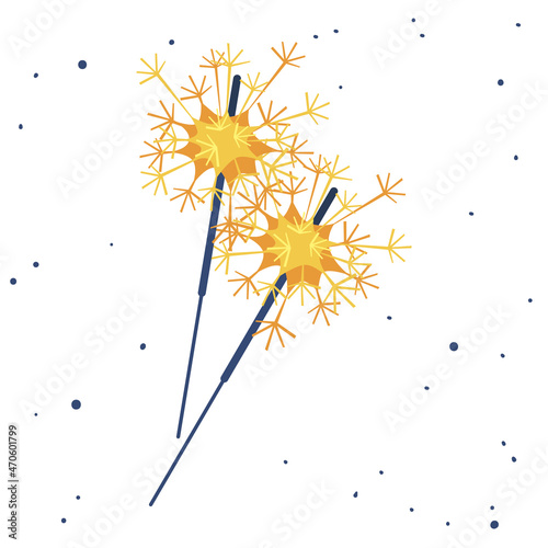 Bengal Light Sparkler, with Fire, Firework Isolated on White Background. Salute Element for Winter Holidays Celebration