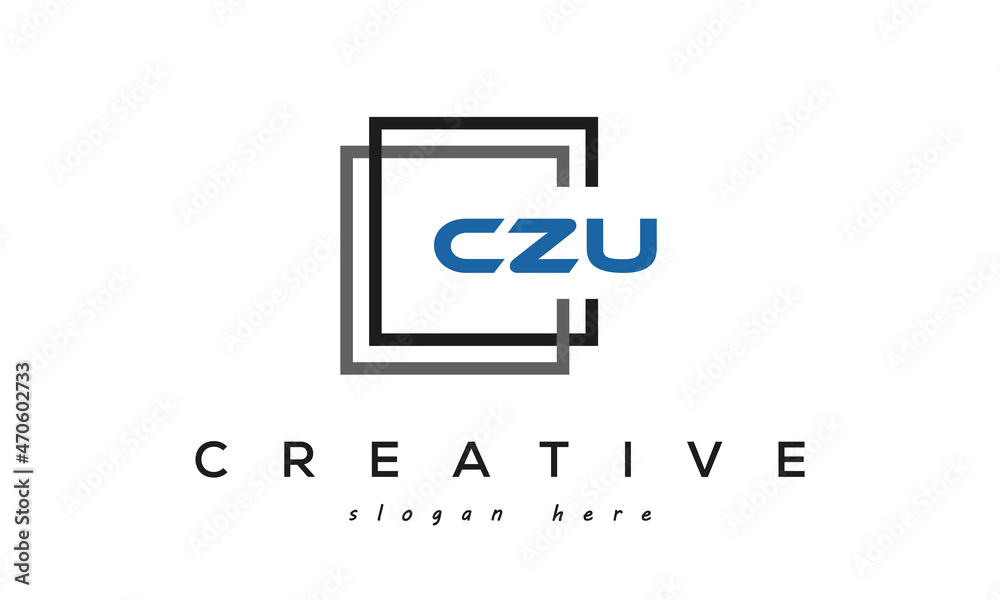 CZU square frame three letters logo design vector	 - obrazy, fototapety, plakaty 