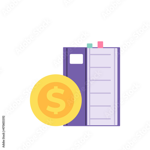 the concept of the cost of education, school budgets, costs for college. illustration of book and coins. education and finance. flat cartoon style. vector design