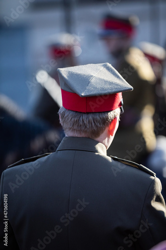 A Polish soldier stands at attention during the celebration of the anniversary of regaining independence. photo