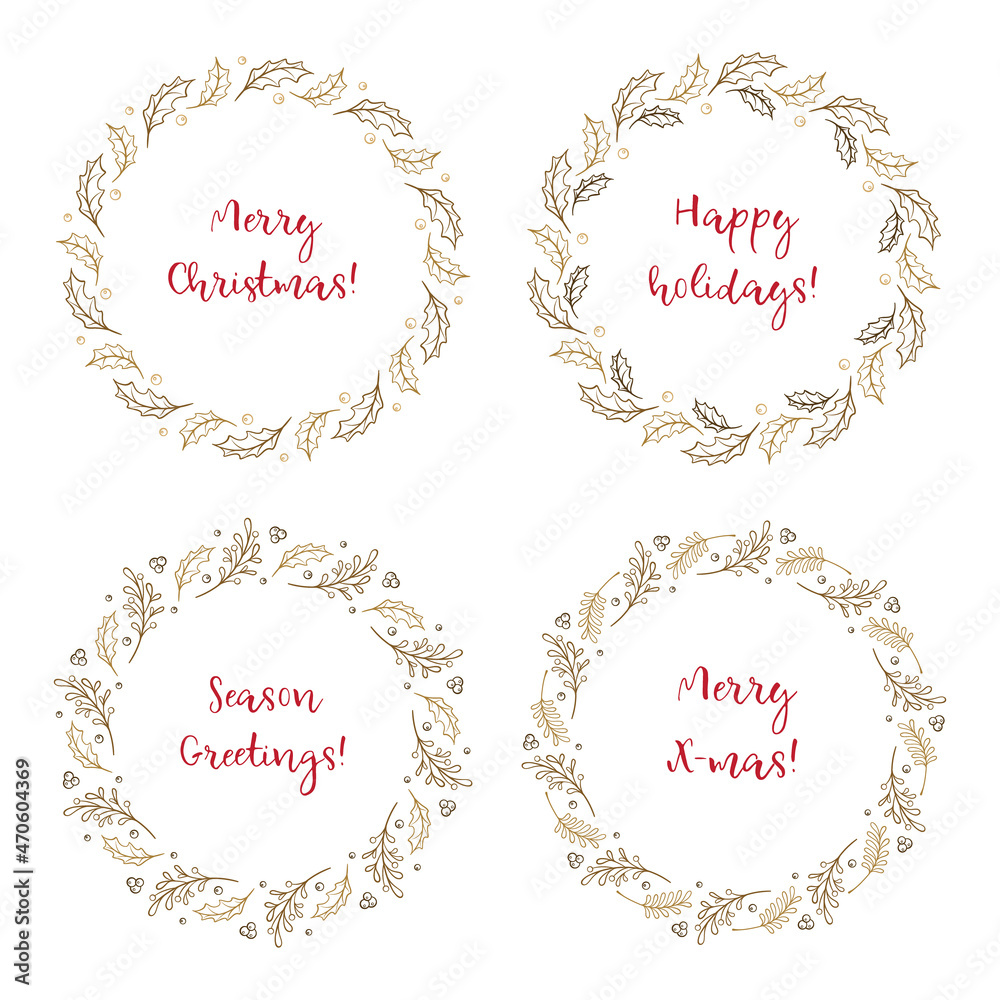Vector Christmas wreaths set. Holiday holly and mistletoe frames Vector Christmas wreaths set. Holiday holly and mistletoe frames