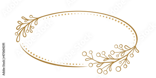 Vector horizontal oval dotted frame with Christmas floral decoration