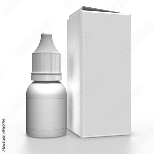 3d Weißer medizinischer Augentropfenflaschenbehälter mit Verpackung beschreibbar, isoliert