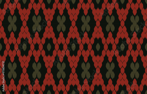 Ikat Seamless Pattern. Black Red Green.. Colorful Rug Decor Folk Design. Colorful Watery Traditional gouache ikat.