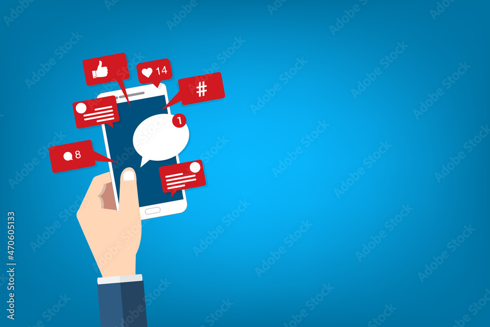 Social Media Smart Phone, Viral content, social media marketing and social media activity - likes, shares and comments popping up on the mobile screen Social Media Smart Phone, Viral content, social media marketing and social media activity - likes, shares and comments popping up on the mobile screen