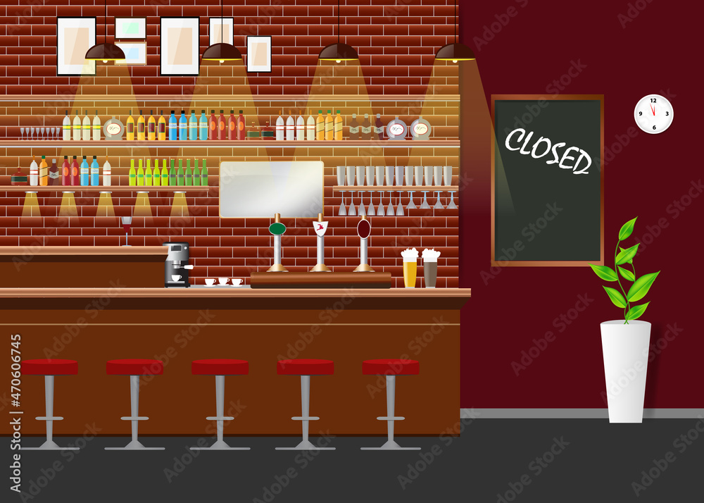 Fototapeta premium Closed. Empty bar counter in in the background.