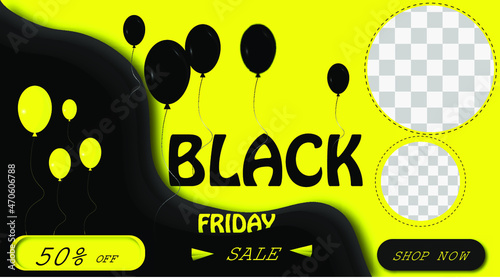 Modern black Friday sale background with yellow and black color broadcast backdrop banner design  photo