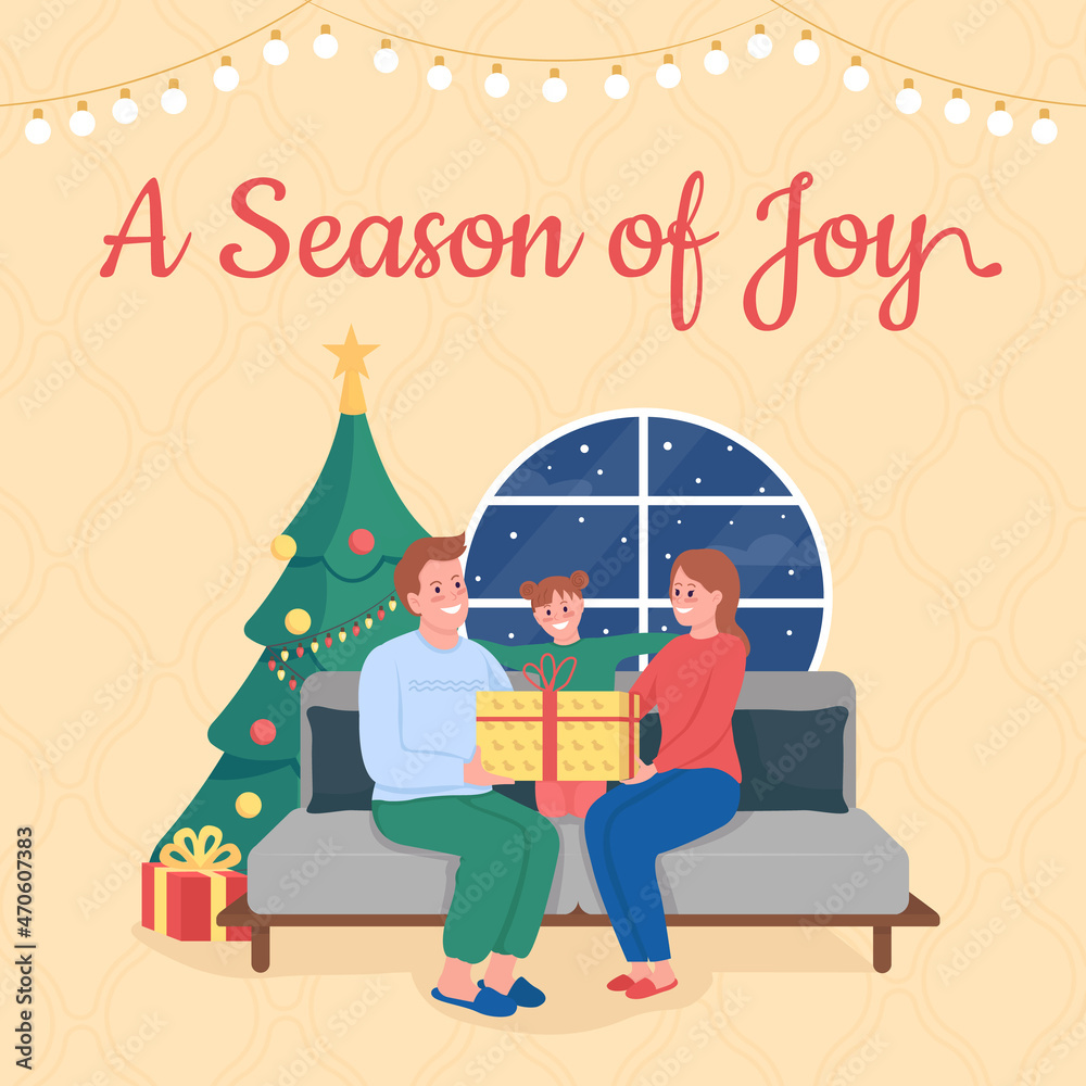 Winter holidays social media post mockup. Season of joy phrase. Web banner design template. Christmas with family booster, content layout with inscription. Poster, print ads and flat illustration Winter holidays social media post mockup. Season of joy phrase. Web banner design template. Christmas with family booster, content layout with inscription. Poster, print ads and flat illustration