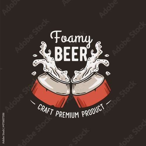 Beer can with foam for print. Original brew design with tin of beer with froth for bar