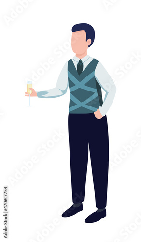 Clerk at Christmas party semi flat color vector character. Standing figure. Full body person on white. Christmas party isolated modern cartoon style illustration for graphic design and animation